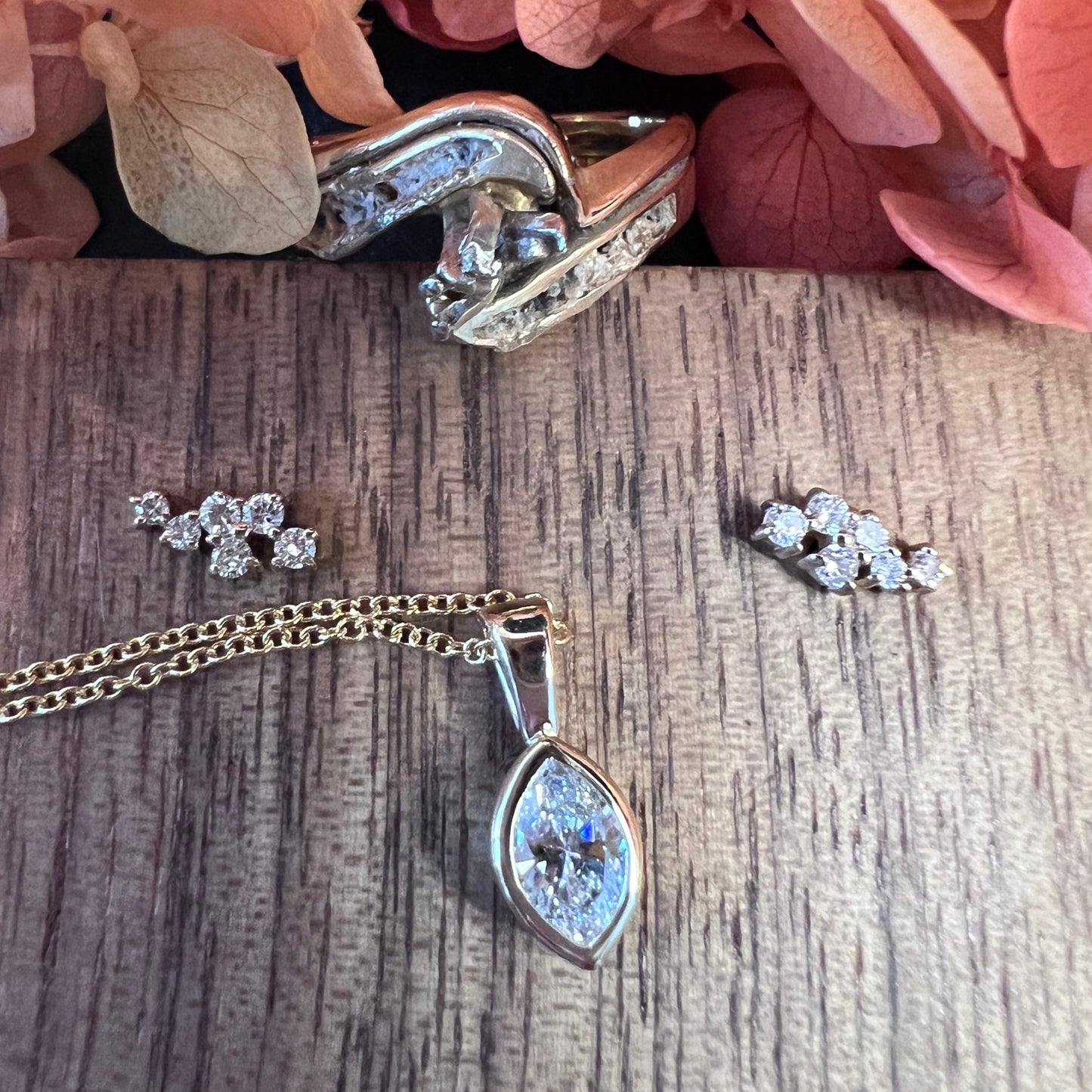 Restyled Engagement ring to Necklace/Earrings
