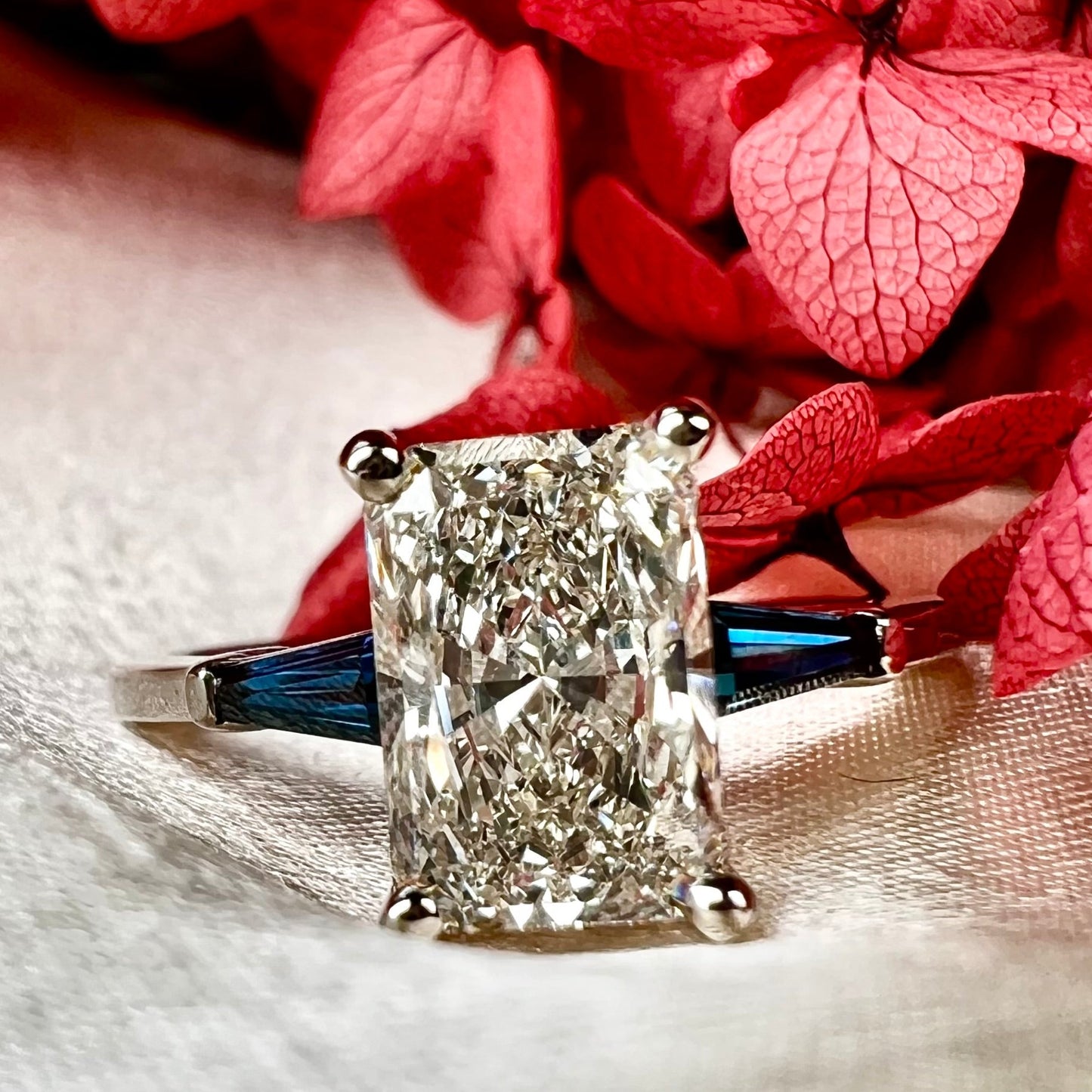 Radiant Lab Diamond with Sapphire Accents