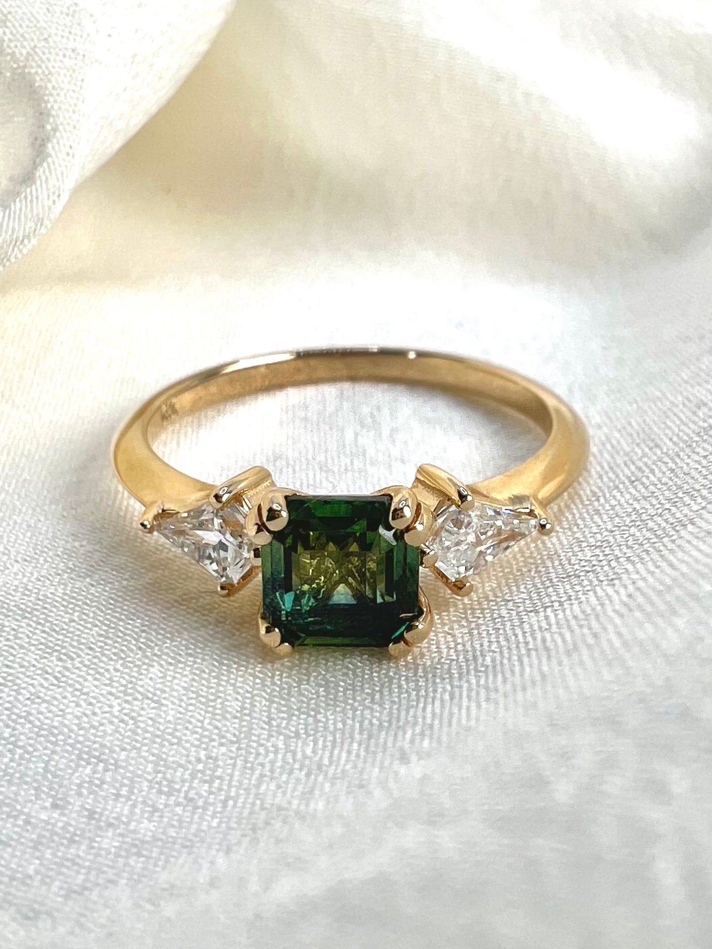 3 Stone Parti Sapphire and Lab Diamond