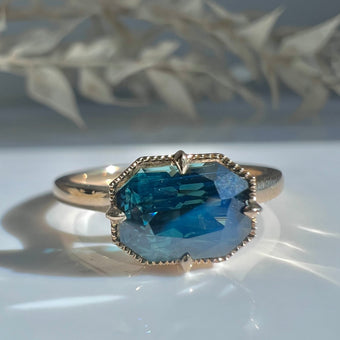 Opalescent Radiant Sapphire Ring - Gemstone Engagement Ring