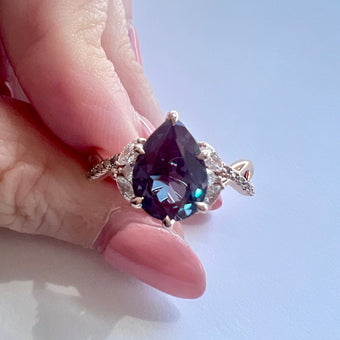 Floral Inspired Alexandrite Engagement Ring - Gemstone Engagement Ring