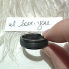 handwritten engraving in Men's Tantlum Wedding Band "I love you"