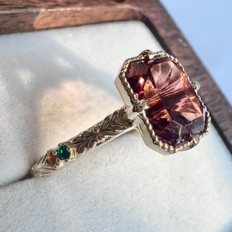 Tourmaline Gemstone Engagement Ring with Engraving - Gemstone Engagement Ring