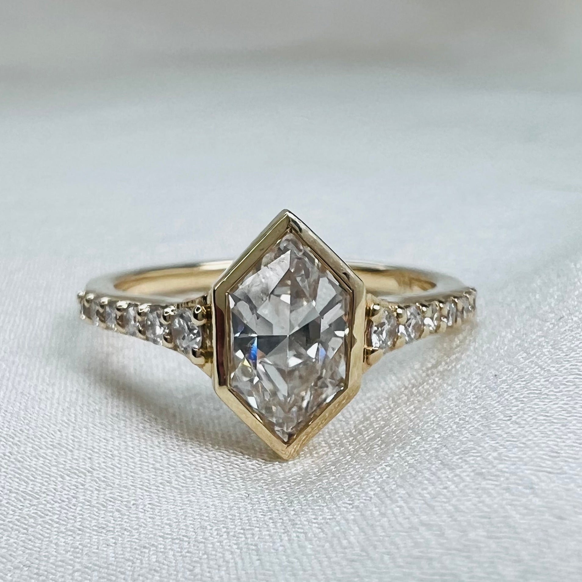 Akira- Bezel Set Elongated Hexagon with Graduating Diamond