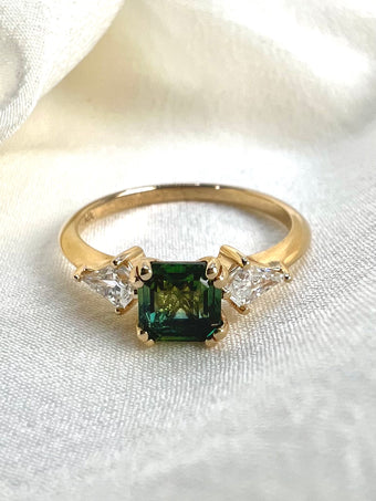 Parti Sapphire with Kite Side Stones - Gemstone Engagement Ring