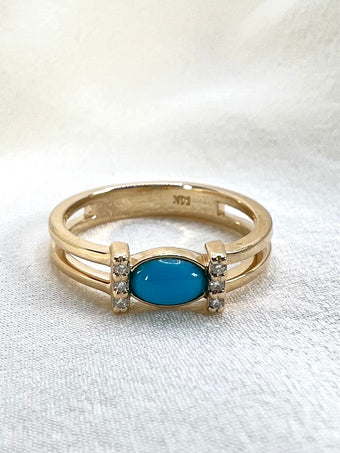 Adeline: Turquoise and Diamond Gold 2-Band Ring